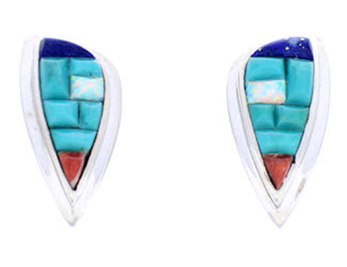 Multicolor Turquoise Inlay Sterling Silver Post Earrings AW71299